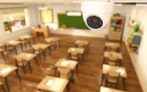 security camera in classroom at school. CCTV camera monitoring children.
