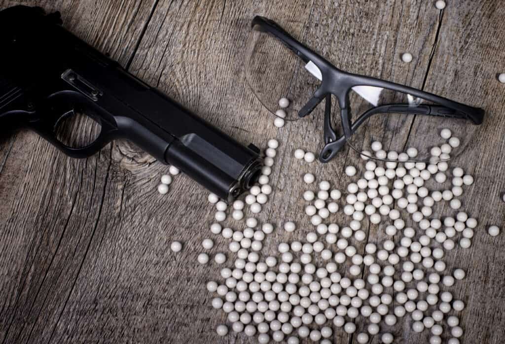 airsoft gun with glasses and airsoft ammo